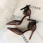 Lace Pointy-toe Ankle Strap Stiletto Heel Pumps