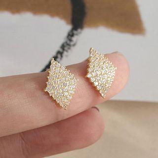 Rhinestone Rhombus Earring 1 Pair - S925 Silver - One Size