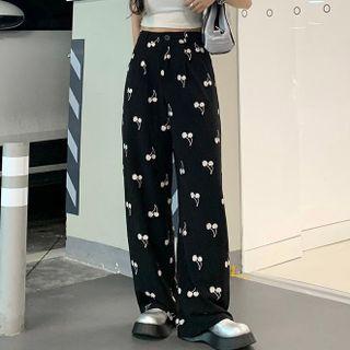 Cherry Print Wide Leg Pants