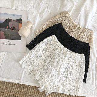 Plain Eyelet Lace High-waist Shorts