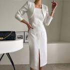 Square-neck Slit-front Long Sheath Dress