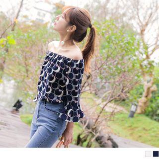 Bell Sleeve Off-shoulder Print Top