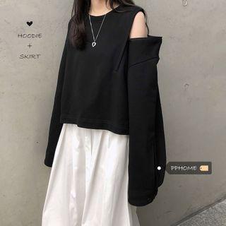 Cutout Sweatshirt / Button Midi A-line Skirt