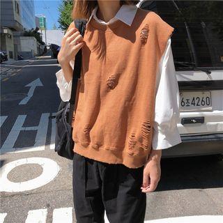 Distressed Lettering Knit Vest