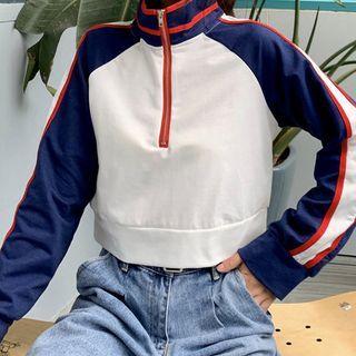 Half-zip Mock-neck Striped Sweatshirt