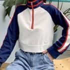 Half-zip Mock-neck Striped Sweatshirt