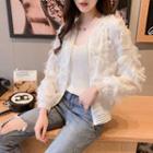 Fringed Chiffon Bomber Jacket
