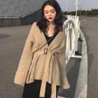 Tie-waist V-neck Knit Cardigan / Spaghetti Strap V-neck A-line Dress