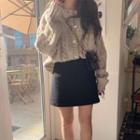 Cable-knit Oversize Cardigan / Mini A-line Skirt
