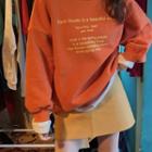 Mock Two-piece Lettering Sweatshirt / Faux Leather Skirt