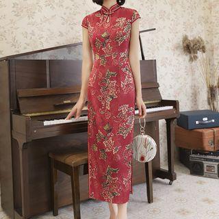 Short-sleeve Floral Maxi Qipao