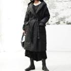 Plain Tie-waist Midi Open Front Coat Black - One Size