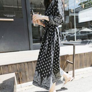 Patterned Maxi Dress With Sash