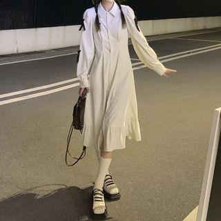 Long-sleeve Bow-accent Shirt Dress (various Designs)