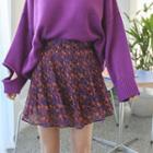 Pleated Floral Chiffon A-line Miniskirt