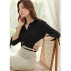 Tab-sleeve Metallic-button Blouse