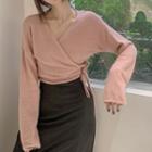 V-neck Wrap Knit Top Pink - One Size