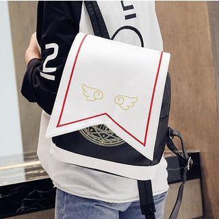 Embroidered Wings Faux Leather Backpack Black - One Size