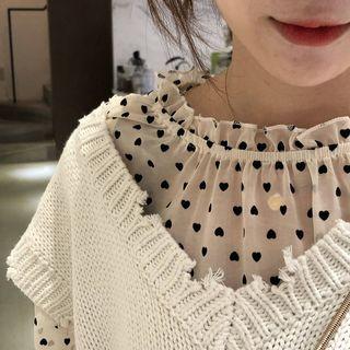 Long-sleeve Heart Patterned Blouse / Knit Vest