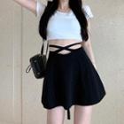 Short-sleeve Cropped T-shirt / Strappy Mini A-line Skirt