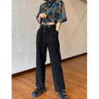 Plain High-waist Straight-cut Dress Pants