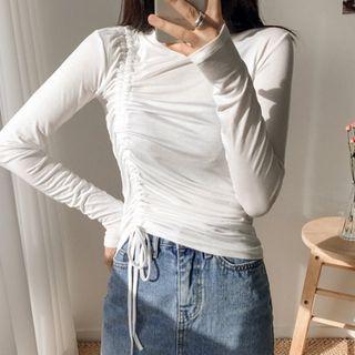 Round-neck Drawstring-front T-shirt