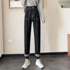 High Waist Straight Leg Contrast Line Jeans