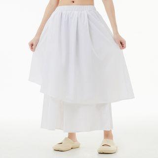 Midi A-line Layered Skirt White - One Size