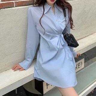 Plain Lace-up Shirtdress