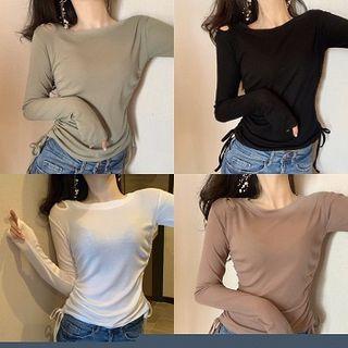 Plain Perforated Long-sleeve Pullover