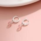 925 Sterling Silver Mini Hoop Drop Earring Strawberry - Silver & Pink - One Size
