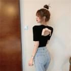 Cutout-back Short-sleeve T-shirt Black - One Size
