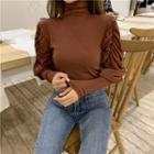 Puff-sleeve High-neck T-shirt