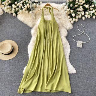 Square-neck Halter Open-back Sleeveless Dress