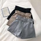 Melange High-waist Wide-leg Shorts With Belt