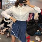Set: Long-sleeve Shirt + Asymmetric Denim Skirt