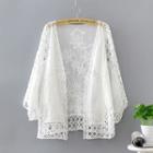 Embroidered Cutout Open Front Jacket White - One Size