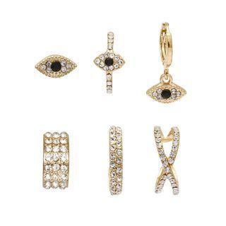 Set: Rhinestone Eye Earring + Cuff Earring (assorted Designs) 0300 - Set Of 6 - Gold - One Size