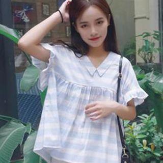 Frill Trim Striped Short Sleeve Top