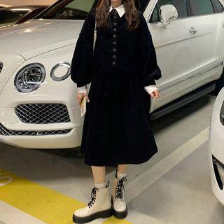 Plain Shirt / Buttoned Jacket / Midi Skirt / Set