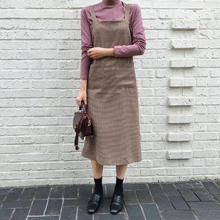 Houndstooth Check Midi Pinafore Dress Brown - One Size
