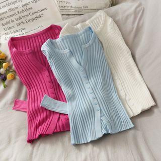 Skinny Button-down Knit Top
