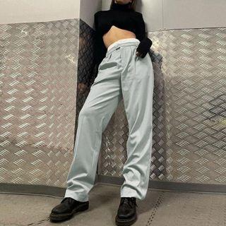 Contrast High-waist Straight-cut Pants