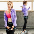 Set: Long-sleeve Zipped Jacket + Mock Two Piece Leggings
