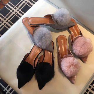 Pompom Pointed Mules