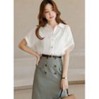 Dolman-sleeve Rollup Textured Shirt