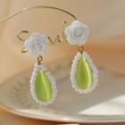 Rose Cat Eye Stone Drop Earring 1 Pair - White & Green - One Size