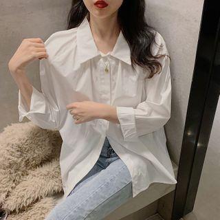 Collared Ruched Blouse White - One Size