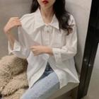 Collared Ruched Blouse White - One Size