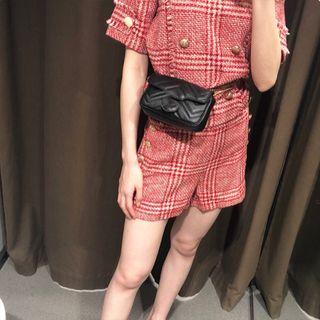 Set: Short-sleeve Tweed Top + Shorts